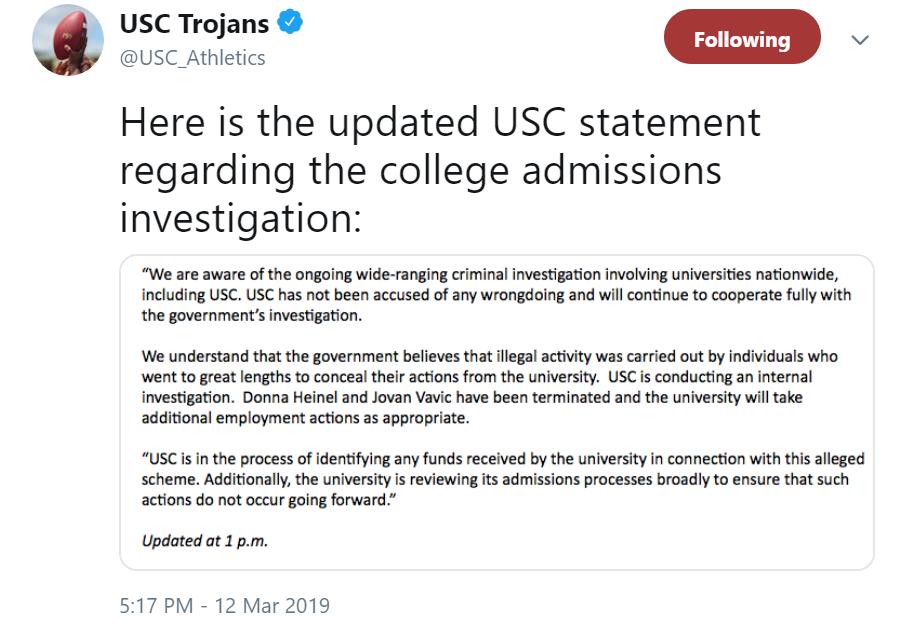 USC Sr Associate Athletic Director fired over national cheating scandal