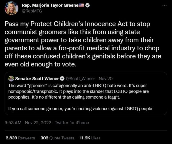 Marjorie Taylor Greene tweets homophobic attack on Sen. Wiener