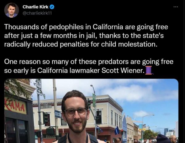 Charlie Kirk smears California State Senator Scott Wiener on Twitter kirk nasty tweet
